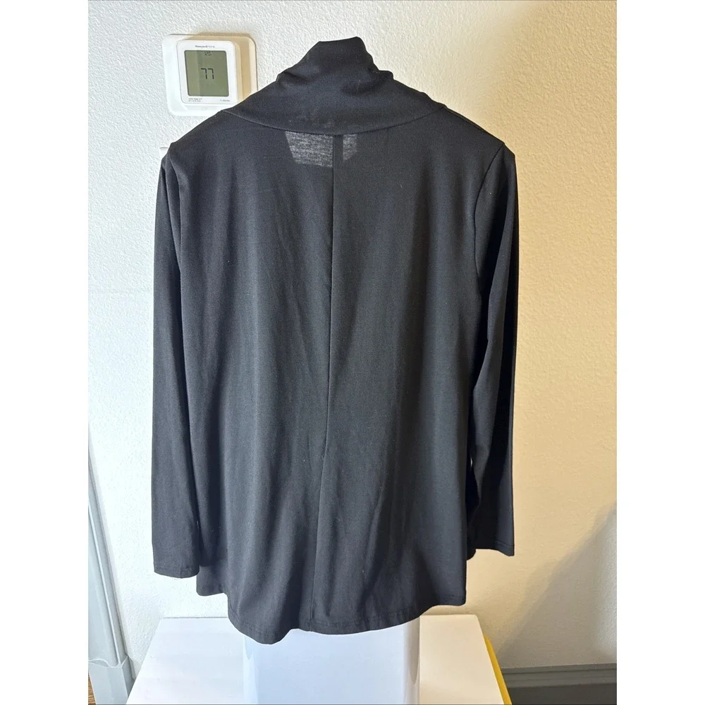 Women's Cowl Neck w Buttons Long Sleeve Top Black‎ Size Large